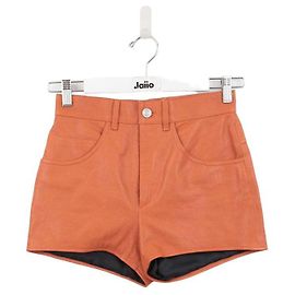 Saint Laurent mini shorts de couro cintura alta Laranja