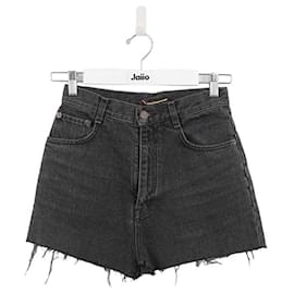 Saint Laurent-Mini shorts in cotone a vita alta-Nero
