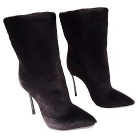 Botas Casadei Blade Heels em pele de vison preta Preto
