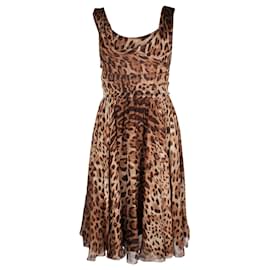 Dolce & Gabbana-Dolce & Gabbana Vestido midi de seda com estampa de leopardo-Outro