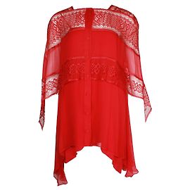 Camicia Alberta Ferretti in pizzo rosso trasparente con canotta Rosso
