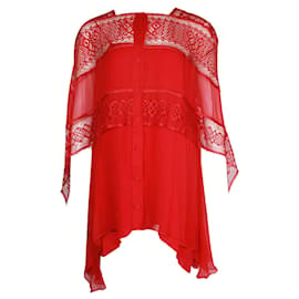 Alberta Ferretti-Alberta Ferretti Chemise transparente en dentelle rouge avec caraco-Rouge
