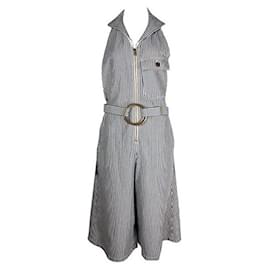 Chloé-CHLOÉ Blue & White Striped Cropped Dungarees-Blue