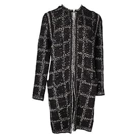 Chanel-Chanel Abrigo largo de tweed de lana en blanco y negro-Negro