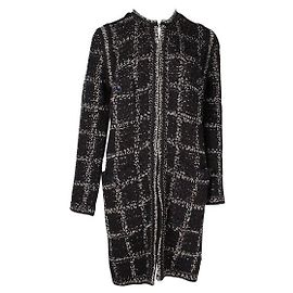 Chanel Schwarz-Weißer langer Woll-Tweed-Mantel Schwarz