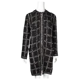 Chanel-Chanel Casaco longo de tweed de lã preto e branco-Preto