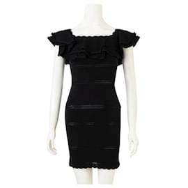 Alexander Mcqueen-Vestido bondage escalonado de Alexander Mcqueen-Negro