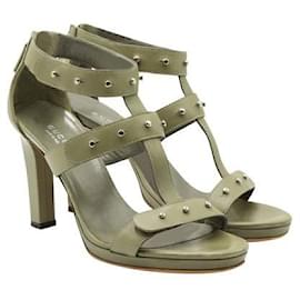 Gucci-Gucci Khaki High Heel Sandals with Metal Studs-Khaki
