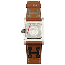 Hermès-Hermes Medor Steel Barenia Leather Wrist Watch-Brown