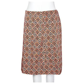 Prada-Prada Orange, Black & Cream Geometric Midi Skirt-Other