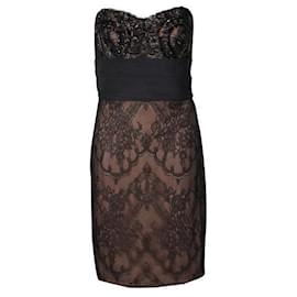 Autre Marque-Marchesa Notte Black Lace Overlay Midi Dress with Beading Detail-Black