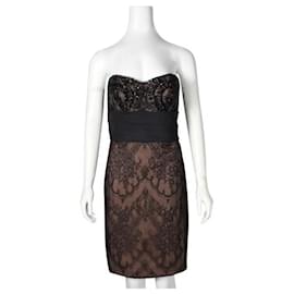 Autre Marque-Marchesa Notte Black Lace Overlay Midi Dress with Beading Detail-Black
