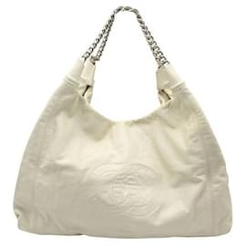 Chanel-Chanel Vintage Ivory Leather "CC" Tote 2008-2009-Cream