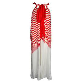 Fendi-Vestido Fendi Plissado Vermelho e Branco-Multicor