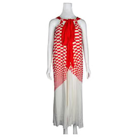 Fendi-Fendi-Plisseekleid in Rot und Weiß-Mehrfarben
