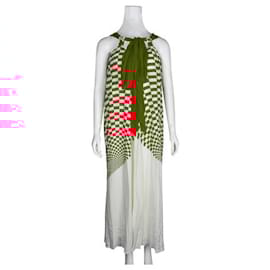 Fendi-Robe plissée rouge et blanche Fendi-Multicolore