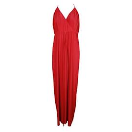 Autre Marque-Contemporary Designer Misa Burgundy Long Halter Neck Dress-Dark red
