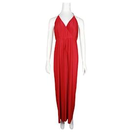 Autre Marque-Contemporary Designer Misa Burgundy Long Halter Neck Dress-Dark red