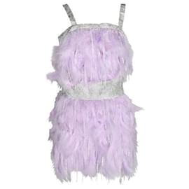 Autre Marque-Bronx & Banco - Robe courte en plumes d'autruche lilas avec tulle à sequins-Violet