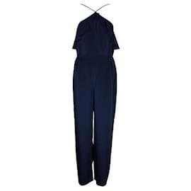 Autre Marque-Contemporary Designer Navy Blue Silk Halter Neck Jumpsuit-Navy blue