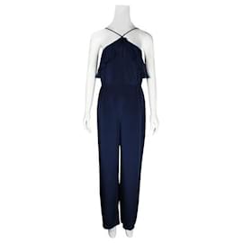 Autre Marque-Contemporary Designer Navy Blue Silk Halter Neck Jumpsuit-Navy blue