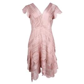 Autre Marque-Contemporary Designer Light Pink Lace Dress With Cap Sleeves-Other