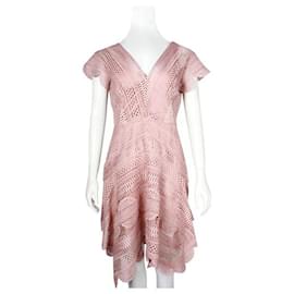 Autre Marque-Contemporary Designer Light Pink Lace Dress With Cap Sleeves-Other