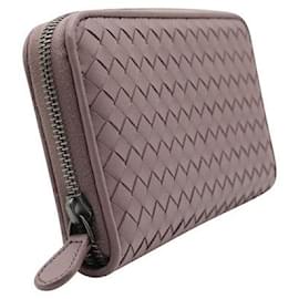 Bottega Veneta-Bottega Veneta Aubergine Calf Leather Intrecciato Zip Around Wallet-Purple