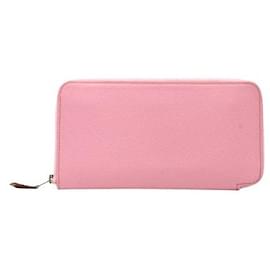Hermès-HERMÈS Pink Silk'In Classique Long Wallet-Pink