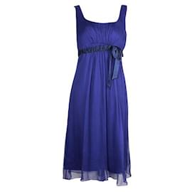 Vera Wang-Vera Wang Royal Blue Silk Dress with Navy Blue Belt-Blue