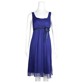 Vera Wang-Vera Wang Royal Blue Silk Dress with Navy Blue Belt-Blue