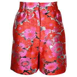 Msgm-Msgm Pink, Orange & Metallic Silver Floral Shorts-Other