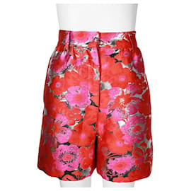 Msgm-Msgm Pink, Orange & Metallic Silver Floral Shorts-Other