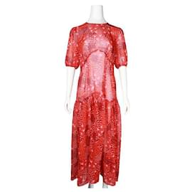 Autre Marque-Vestido de estampa floral vermelho nunca totalmente vestido de designer contemporâneo-Vermelho