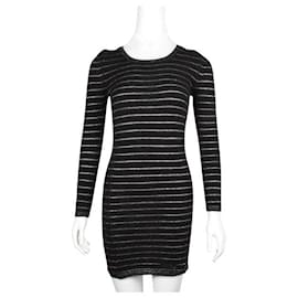 Isabel Marant-Isabel Marant Black Angora Midi Dress with Silver Thread Stripes-Black