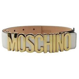 Cinto Centura de couro com logotipo branco Moschino Branco