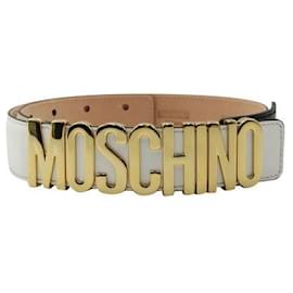 Moschino-Cinturón Centura de piel de vaca con logo blanco Moschino-Blanco