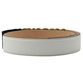 Moschino-Cintura Centura Moschino in pelle di vacchetta con logo bianco-Bianco