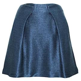Balenciaga-Balenciaga Dark Blue Metallic Mini Skirt with Pleats-Blue