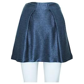 Balenciaga-Balenciaga Mini-jupe métallisée bleu foncé à plis-Bleu