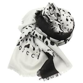 Gucci-Gucci Black & White Leopard Print Shawl-Other