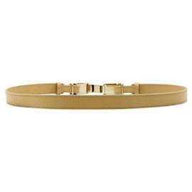 Chloé-Chloe Beige Leather Belt with Gold Buckle-Beige