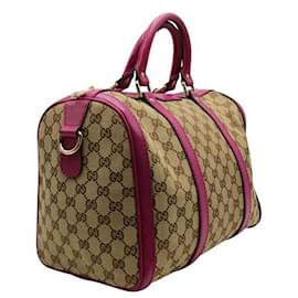 Gucci-Gucci – Mittelgroße Joy Boston-Tasche aus Canvas in Braun und Rosa mit Monogramm-Braun