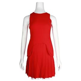 Alexander Mcqueen-Alexander Mcqueen Red Peplum Pleated Dress-Red