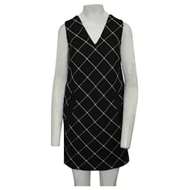 Autre Marque-Contemporary Designer Black Checked Dress With Lambskin Details-Black