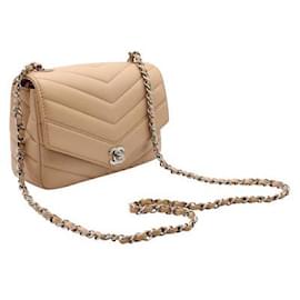 Chanel-Chanel Nude Chevron Flap Bag with Silver Hardware-Flesh