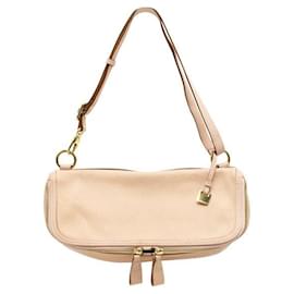 Autre Marque-Contemporary Designer Beige/Pastel Pink Grained Leather Shoulder Bag-Beige