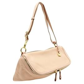 Autre Marque-Contemporary Designer Beige/Pastel Pink Grained Leather Shoulder Bag-Beige