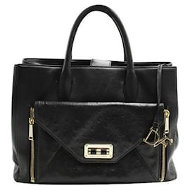 Diane Von Furstenberg-DVF  Black Leather / Ostrich Tote Bag with Golden Hardware-Black
