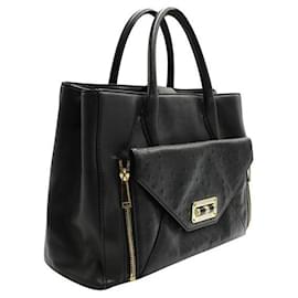 Diane Von Furstenberg-DVF  Black Leather / Ostrich Tote Bag with Golden Hardware-Black